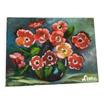 Tableau bouquet de fleurs huile sur toile signée