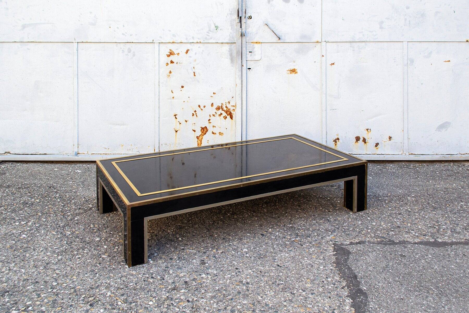 Coffee table with a black laminate, brass and nickel-plated metal frame, 1970s