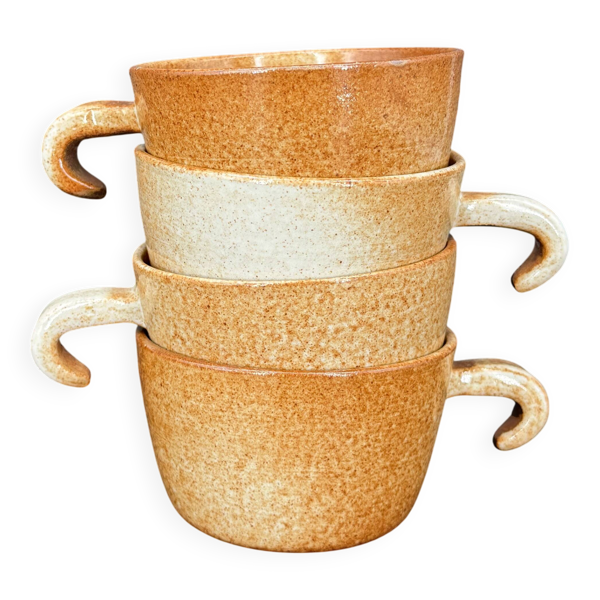 4 tasses en grès émaillé anses graphiques crochet
