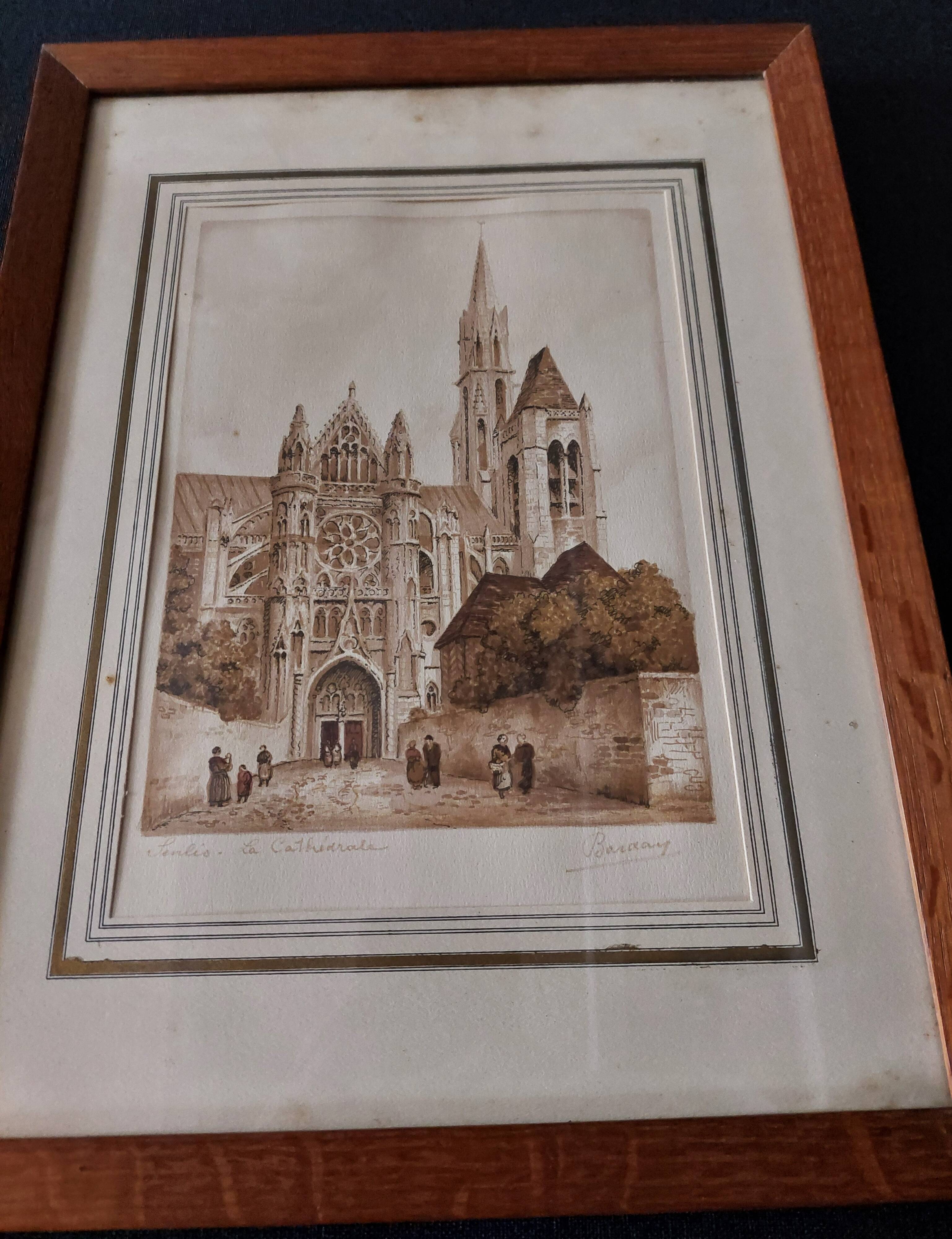 Watercolor signed Barday Senlis the cathedral first half of the 20th century
