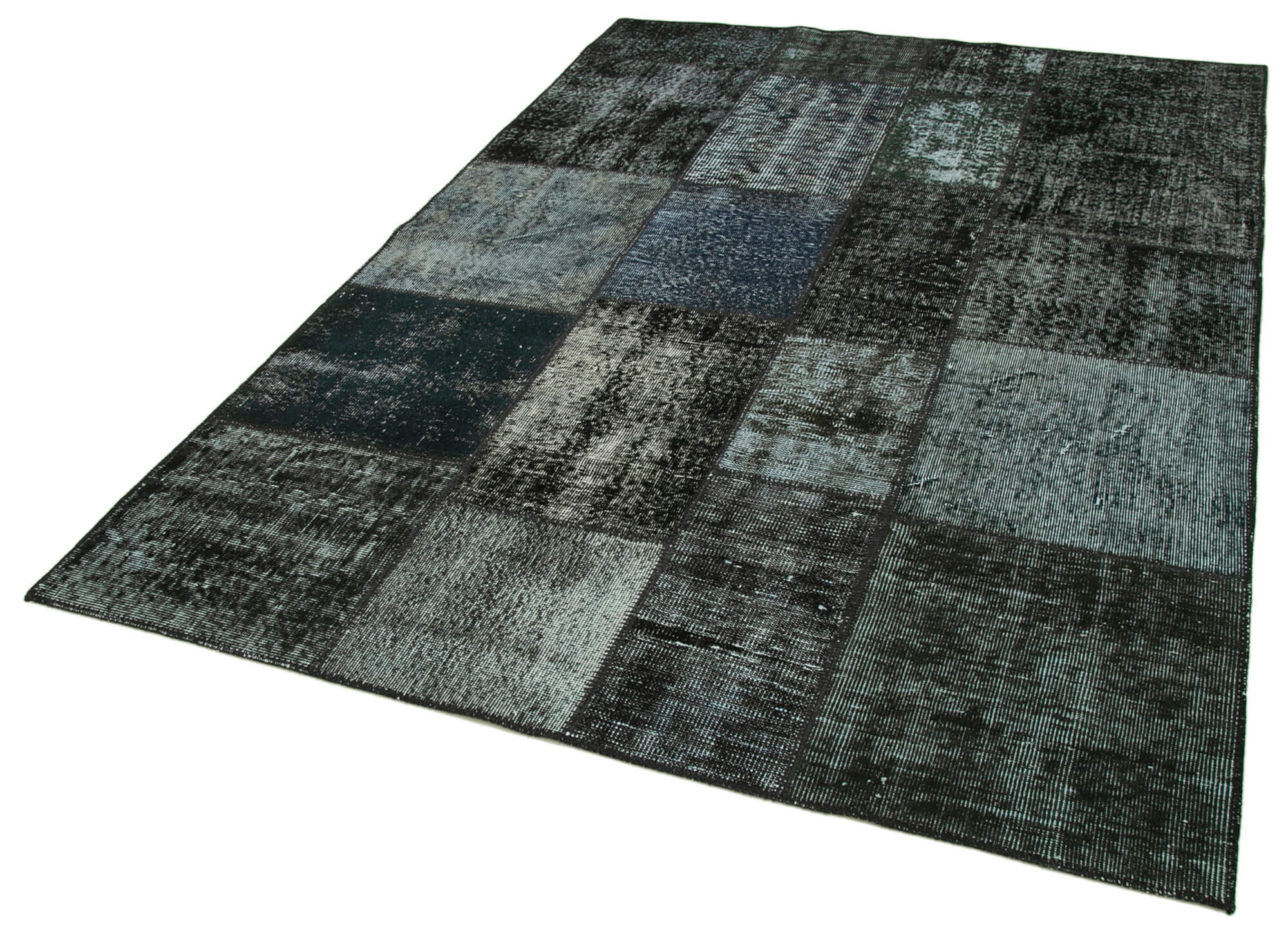 Hand-knotted oriental vintage 170 cm x 241 cm black patchwork rug