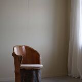 Sculptural brutalist armchair handcrafted in solid pine, Wabi Sabi style, Sweden, 1970s.
