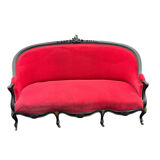 Napoleon III period bench – Blackened wood, brass and red velvet