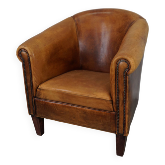 Fauteuil Club Vintage en Cuir Couleur Cognac, Pays-Bas