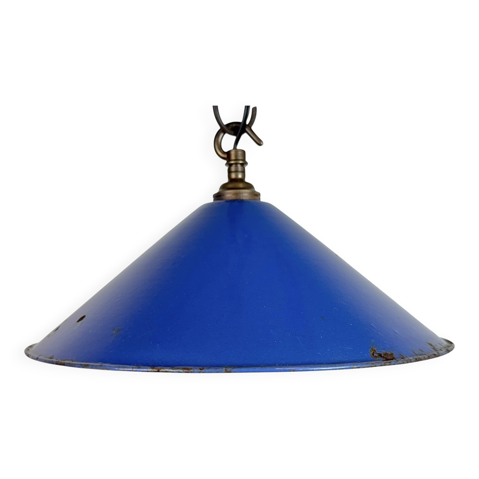 Industrial Blue Enamel Factory Pendant Lamp, 1950s
