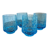 Lot de 4 soliflores vintage en verre craquelé bleu azur – réf. 7239