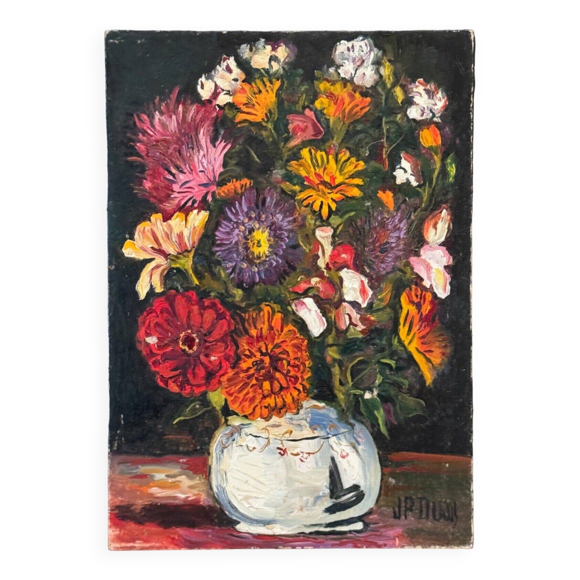 Oil on cardboard by J.-P. Ducos still life 1960