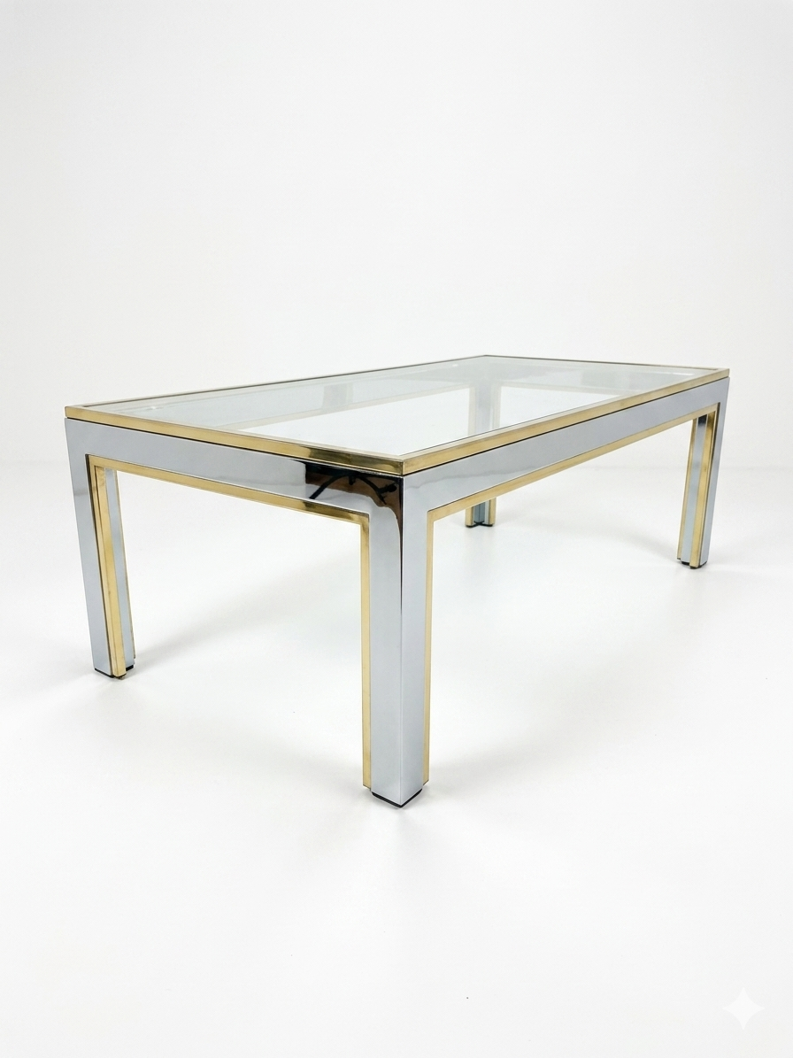 Chrome and gold metal coffee table by Romeo Rega from the 1970s.