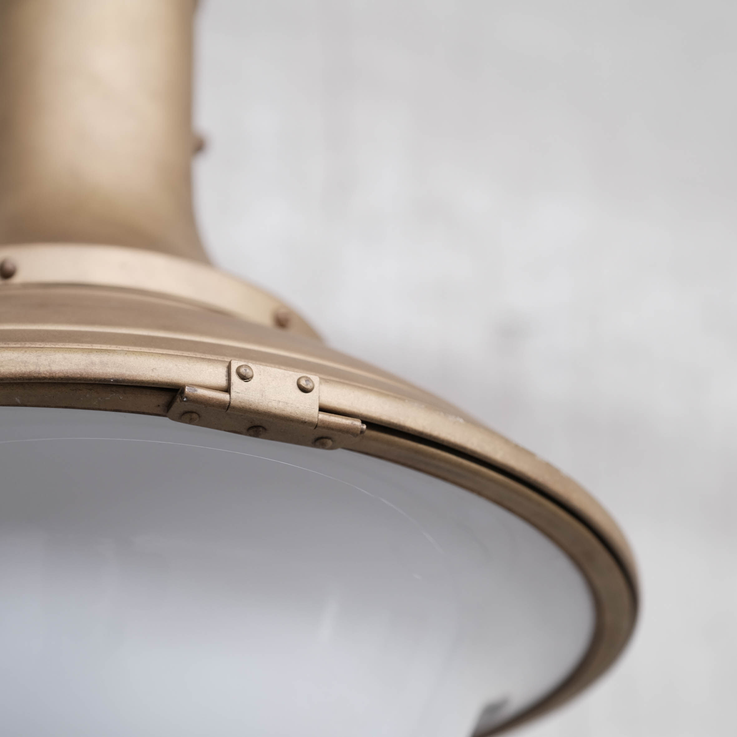 Pair of brass and opaline large pendant lights