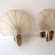 Pair of vintage shell glass wall lights, Art Deco style fixtures.