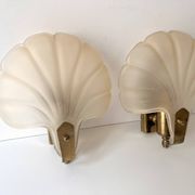 Pair of vintage shell glass wall lights, Art Deco style fixtures.
