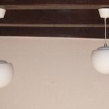 Set of 2 space age ''half sphere'' pendant lights in opaline vintage 1960