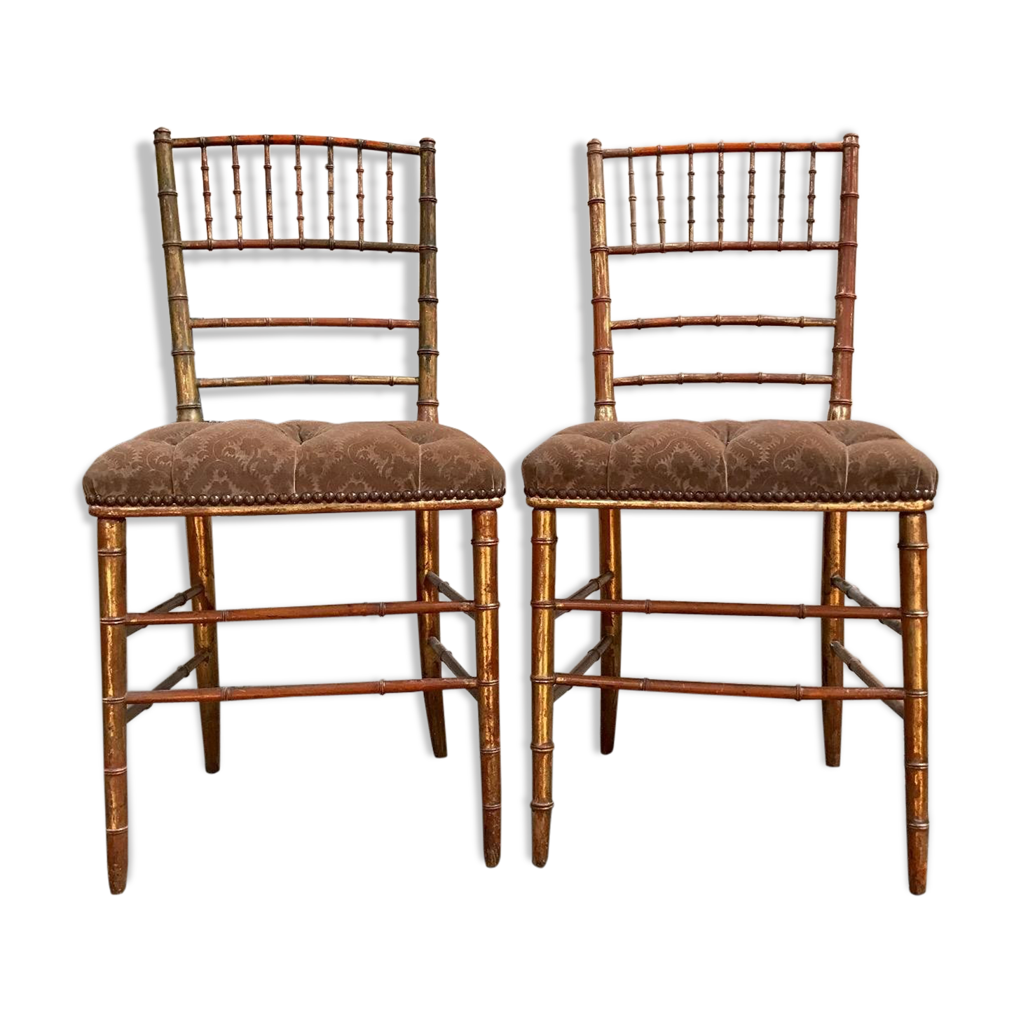 Pair of golden chairs "fake bamboo"