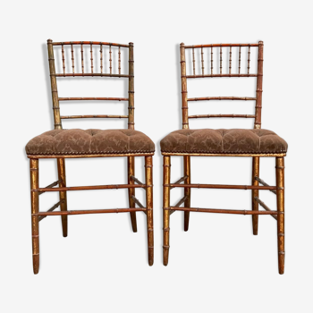 Pair of golden chairs "fake bamboo"