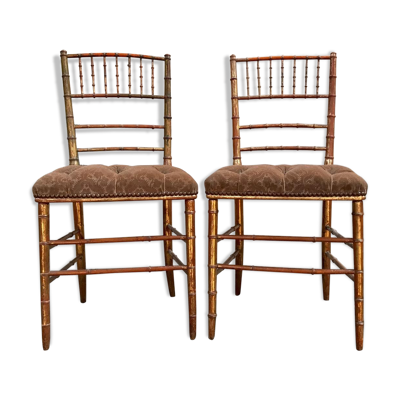 Paire de chaises dorées «faux bambou»