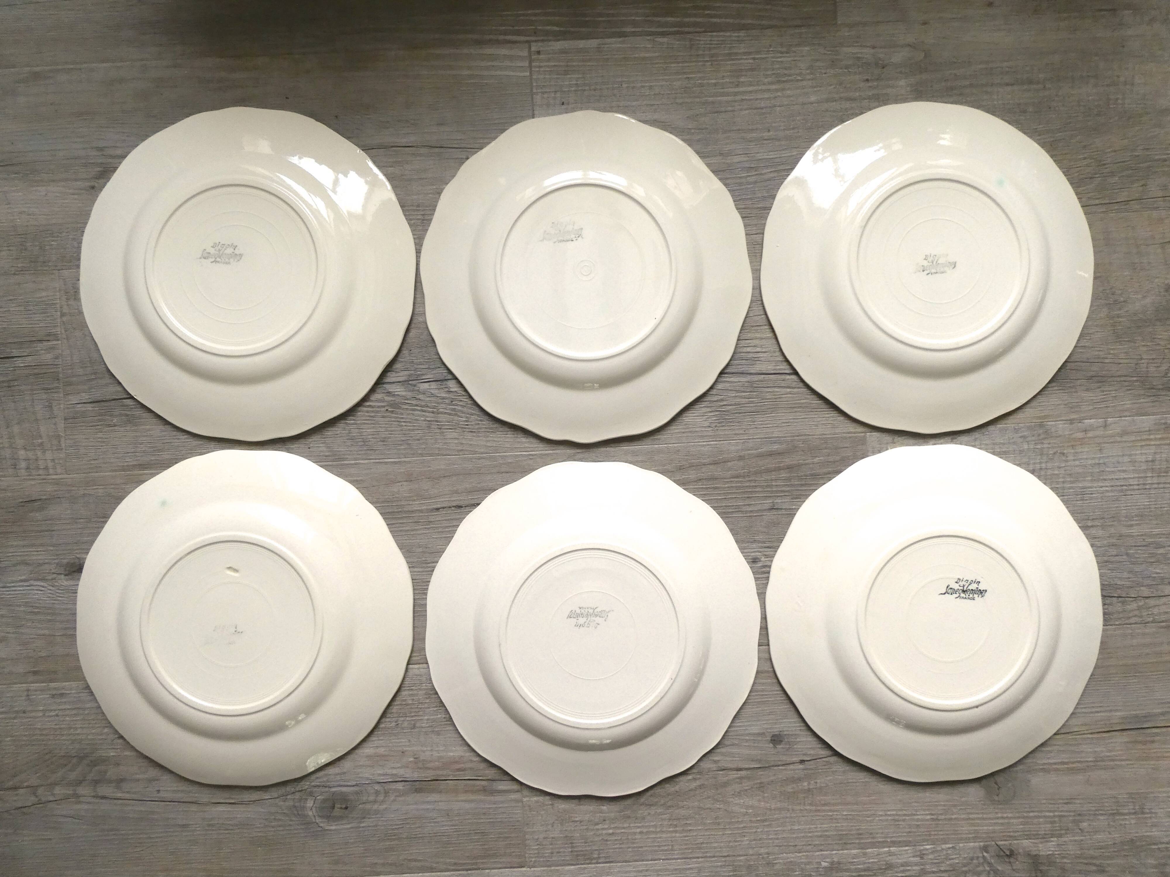 Set of 6 flat plates Digoin Sarreguemines, ivory color