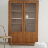 Oak glass-fronted school cabinet 1960