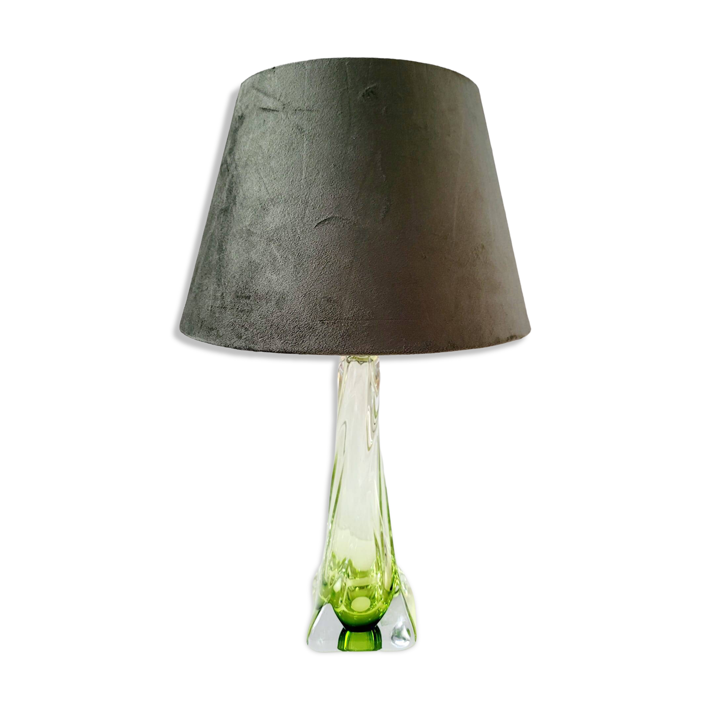 Lampe en cristal Val Saint Lambert à pied tourné, couleur verte, Belgique