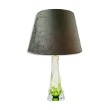 Lampe en cristal Val Saint Lambert à pied tourné, couleur verte, Belgique