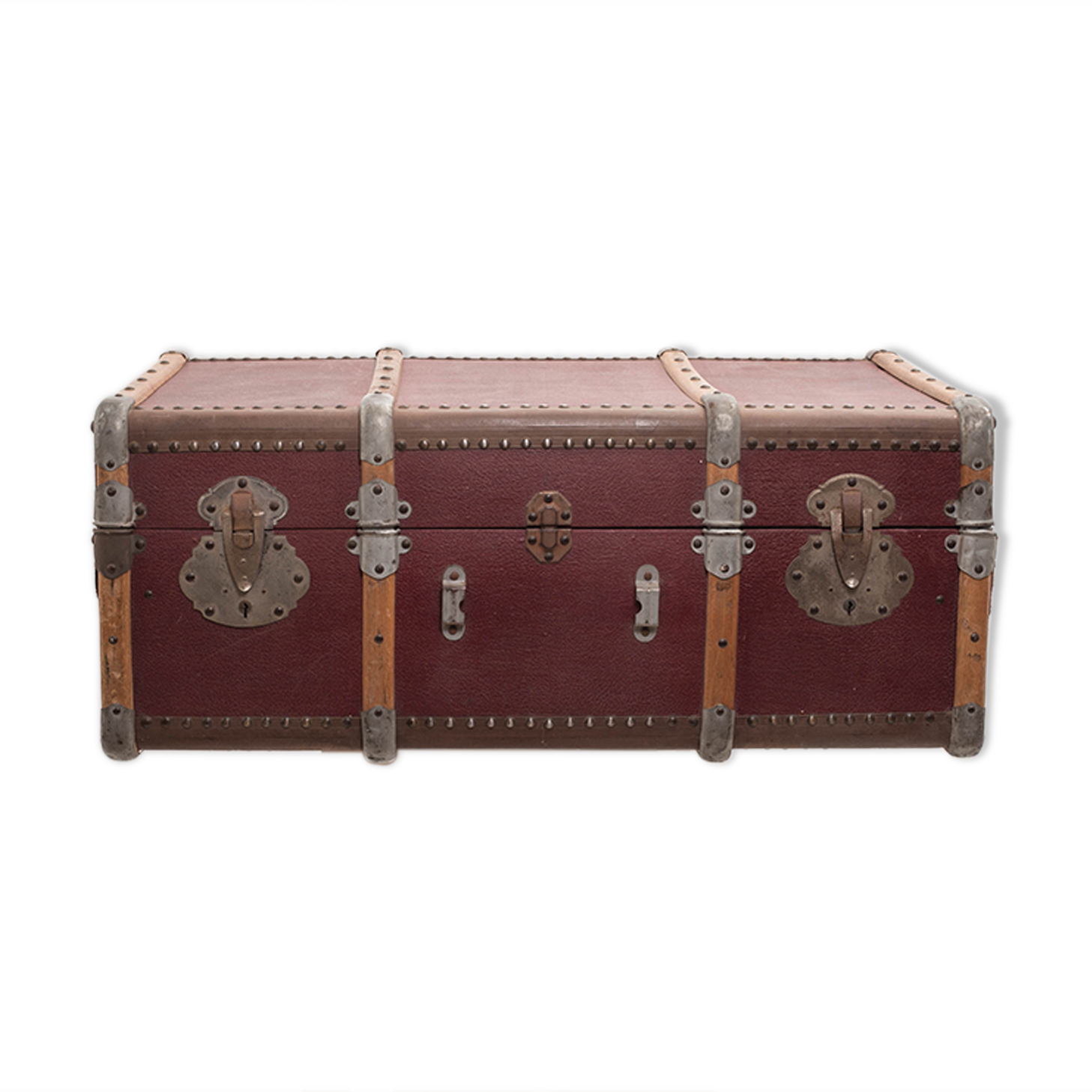 Old trunk travel suitcase burgundy color