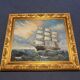 Large Marine Painting 3-Mast Sailing Ship - Sunset Sky