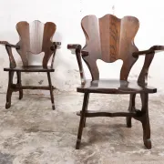 Story book brutalist wabi sabi oak fireplace lounge chairs