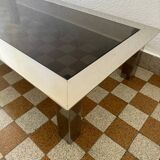 Rectangular coffee table in chrome steel and smoked glass from the 70s