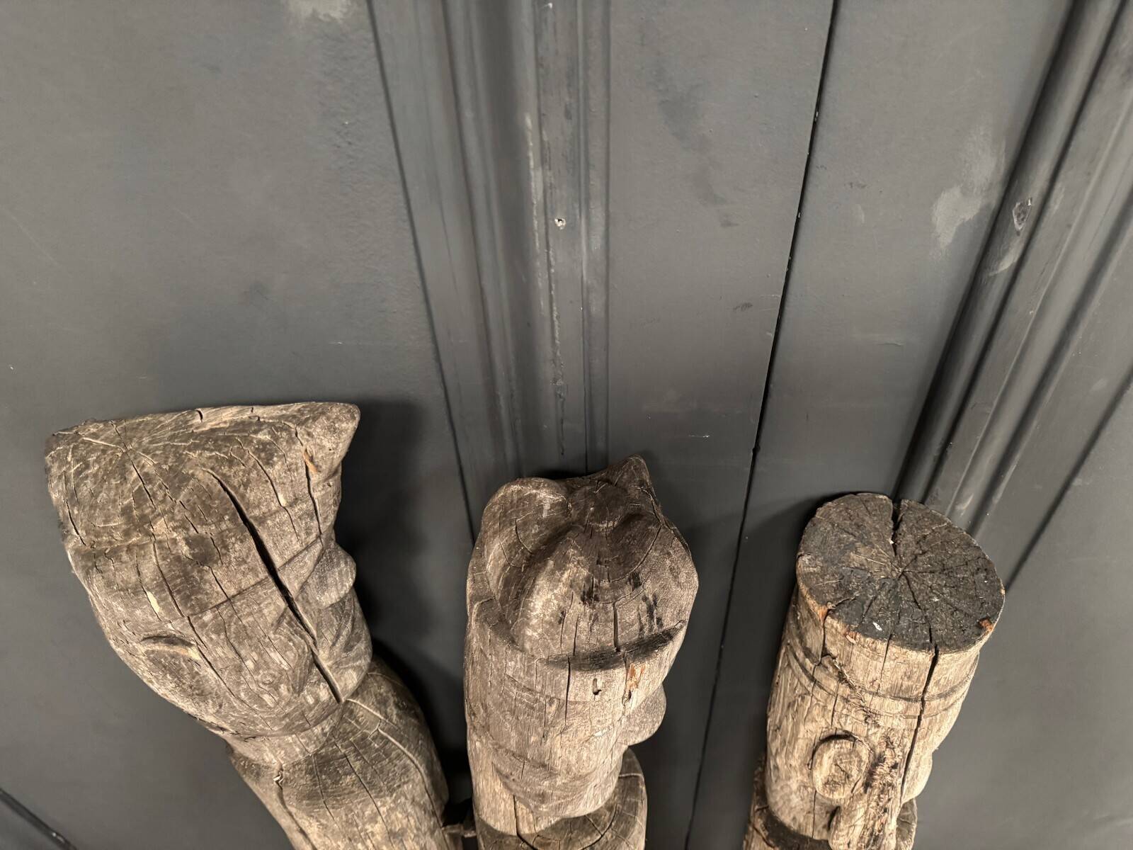 3 wooden folk art totems representing the three wise men, mid-20th century