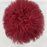 Midcentury Modern Red Flokati Stool, 1950