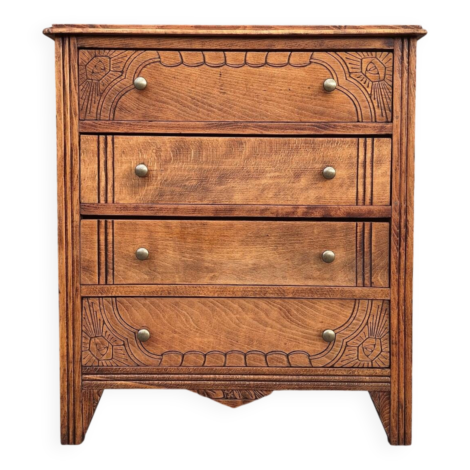 Art Deco commode with wooden top, vintage antique furniture.