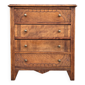 Art Deco commode with wooden top, vintage antique furniture.