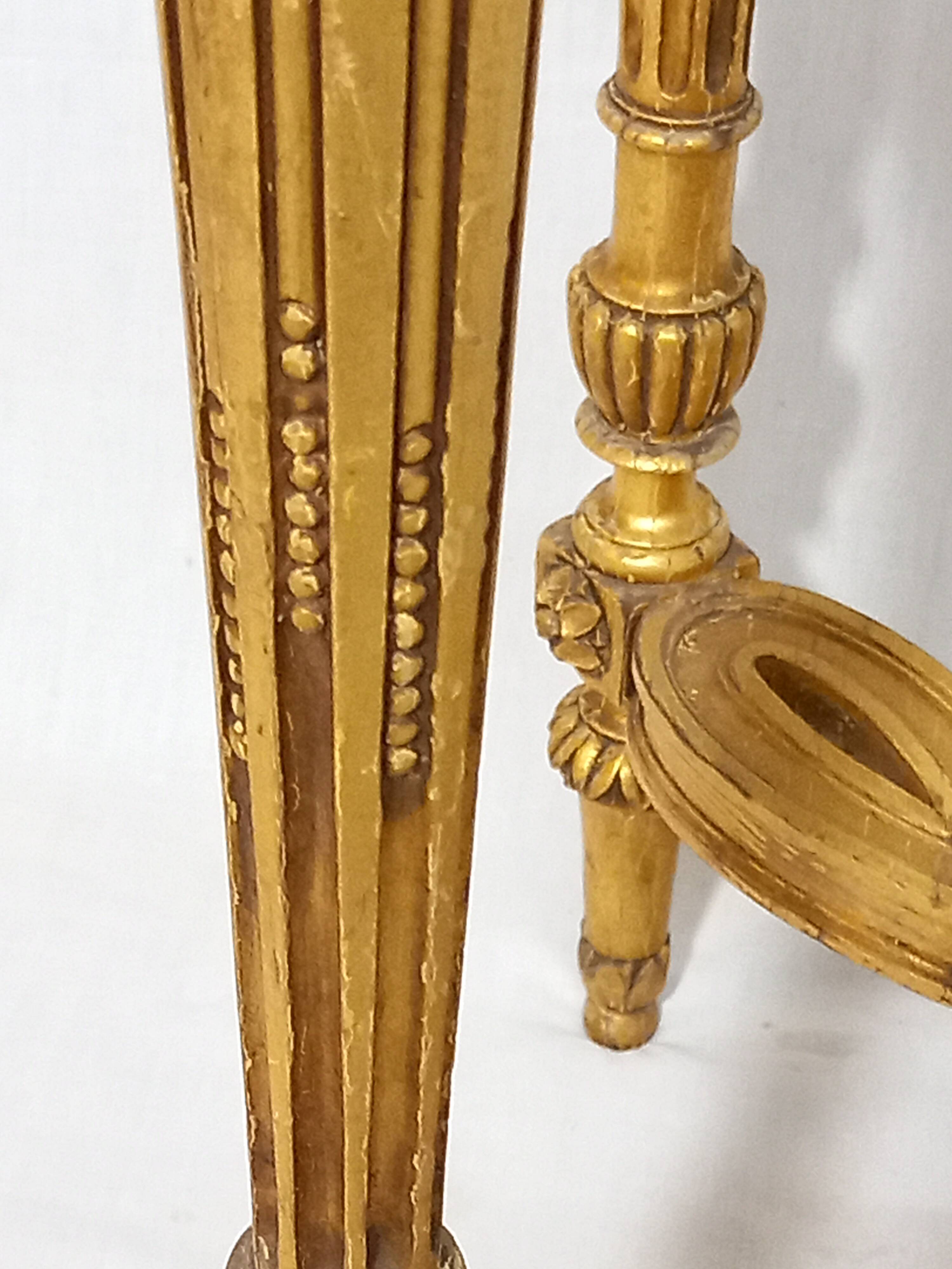 Napoleon III Pedestal Table (late 19th C.) Gilded and Carved Wood with Modern Black Top