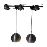 Pair of functional 70's aluminum ball pendants