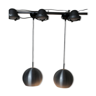Pair of functional 70's aluminum ball pendants