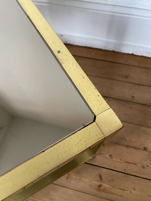 Table basse carré en laiton et verre fumé vintage