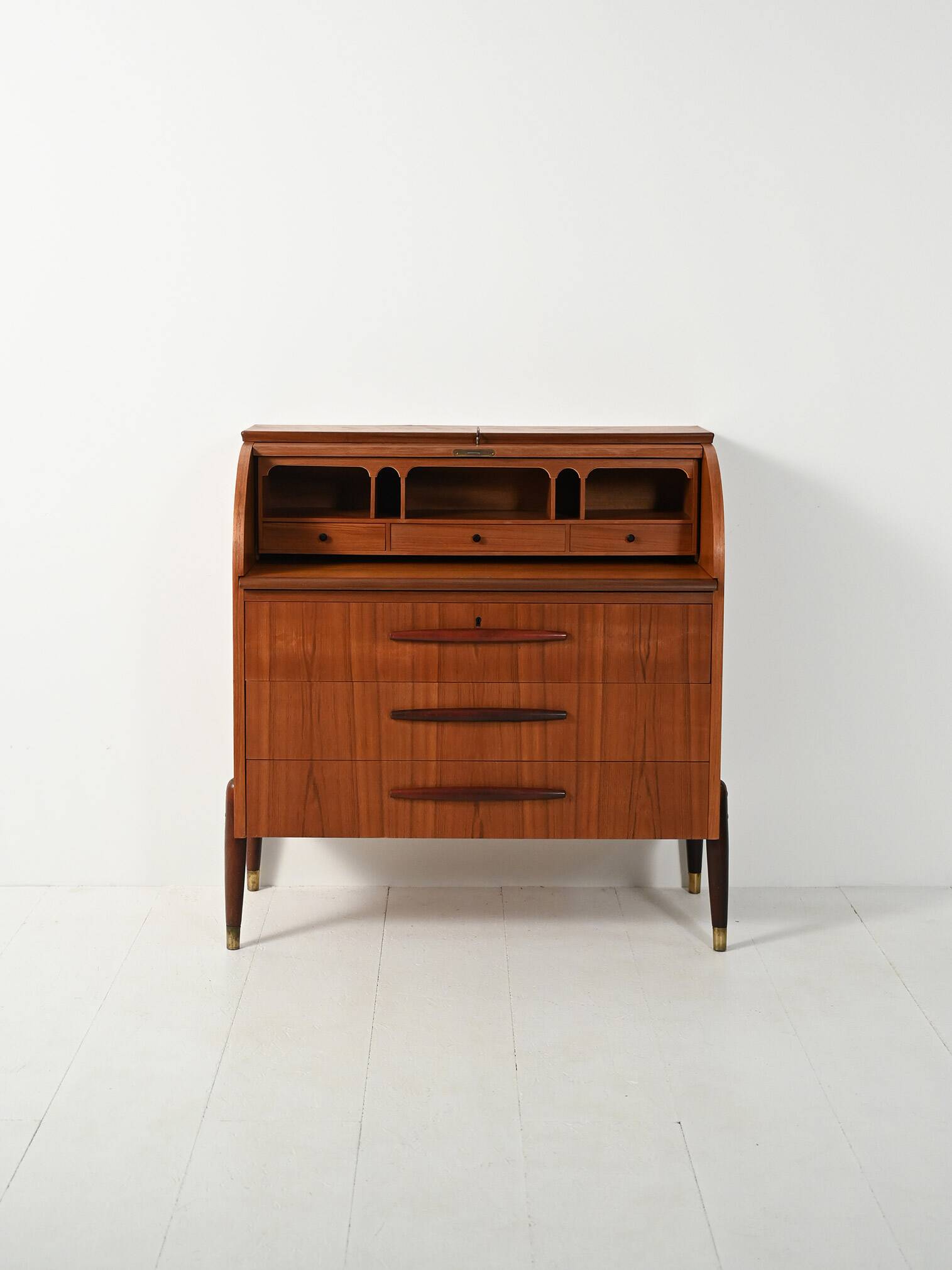 1950s Scandinavian teak secrétaire with elongated sculpted pulls