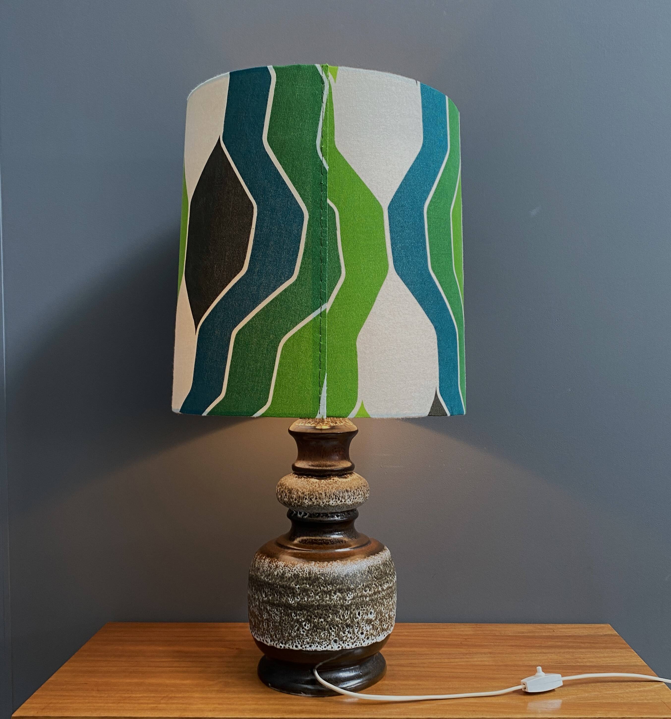 Ceramic table lamp green shade by  Hustadt-leuchten 1970s