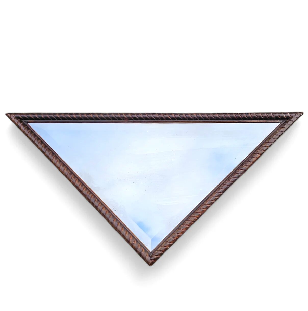 2 x miroirs triangulaires en bois de chêne / bords coupés à facettes