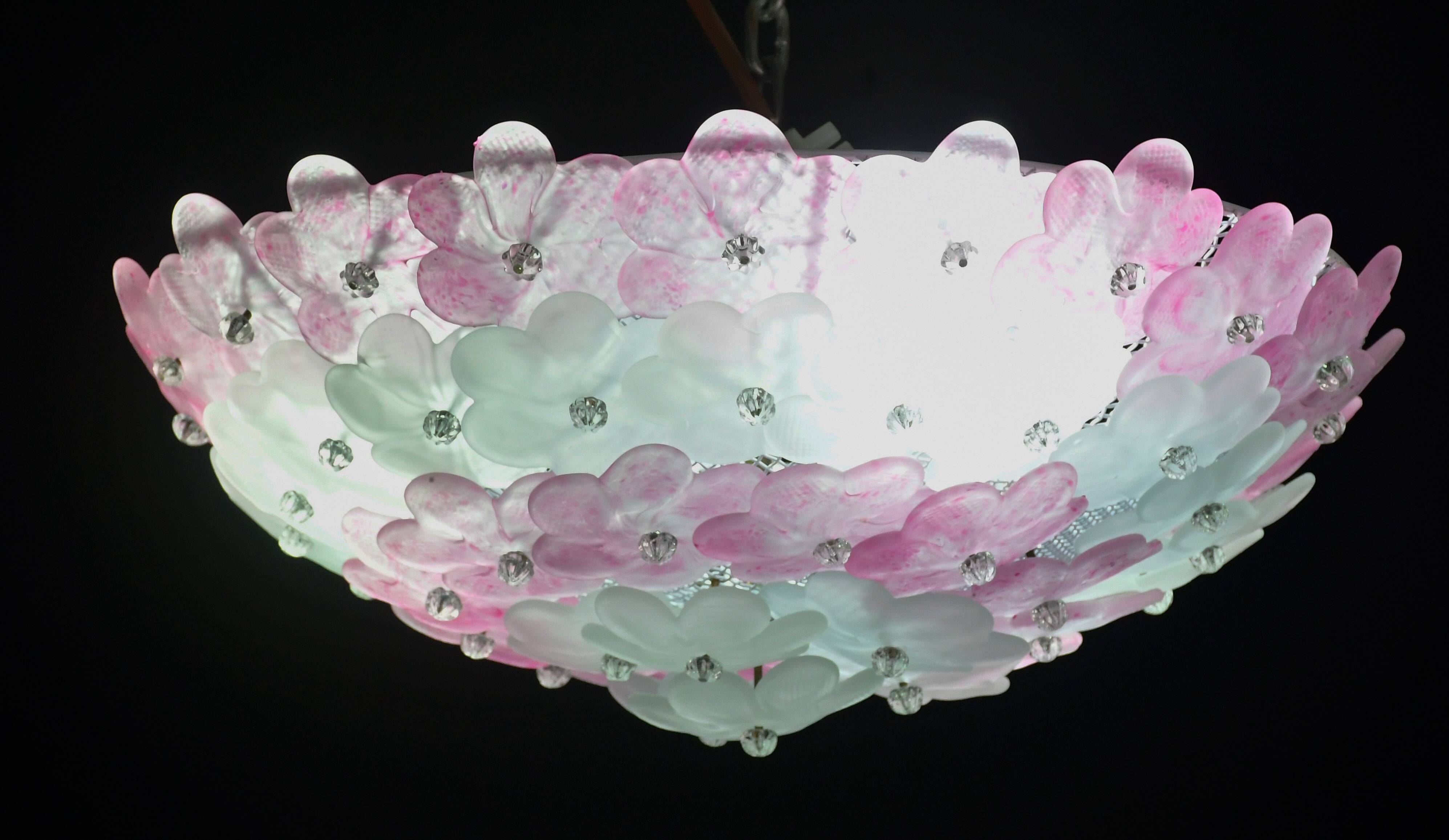 Elegant Murano ceiling light pink flower by Seguso for Venini, Italy