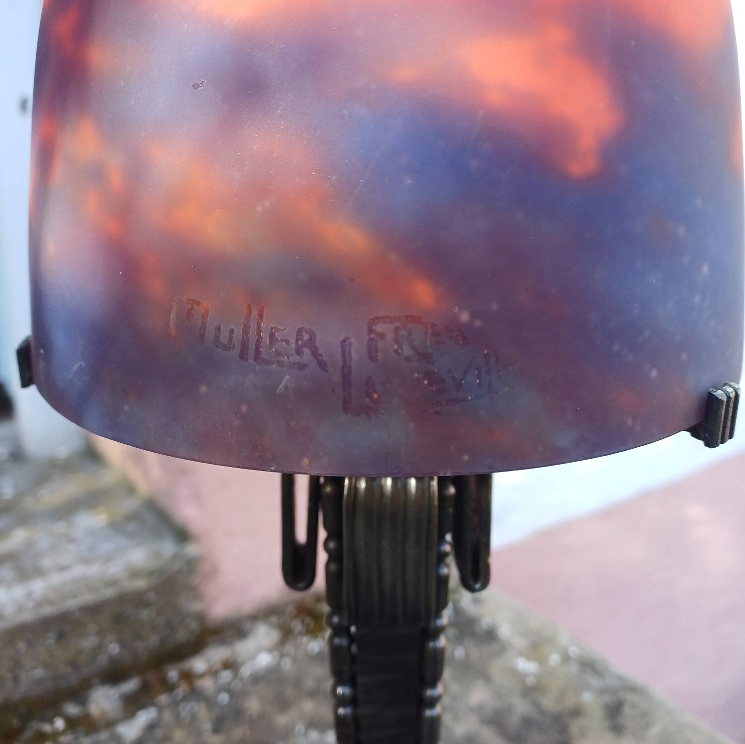 Art Deco Mushroom Lamp Obus glass paste Muller, wrought iron
