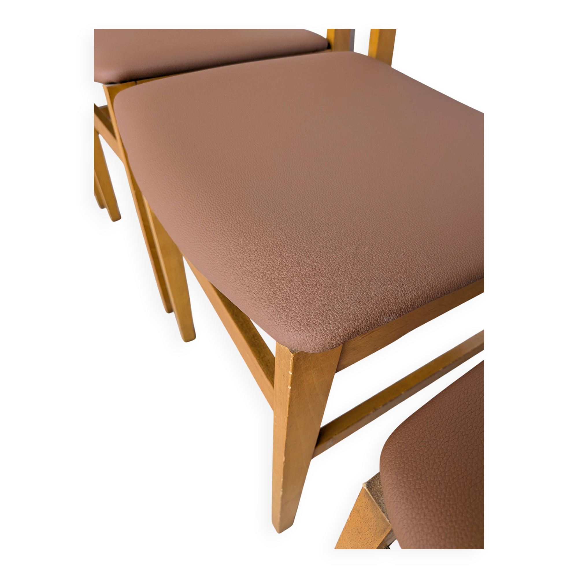 Set of 4 Vintage Branko Ursic Dining Chair: 1970s Scandinavian Wood & Brown