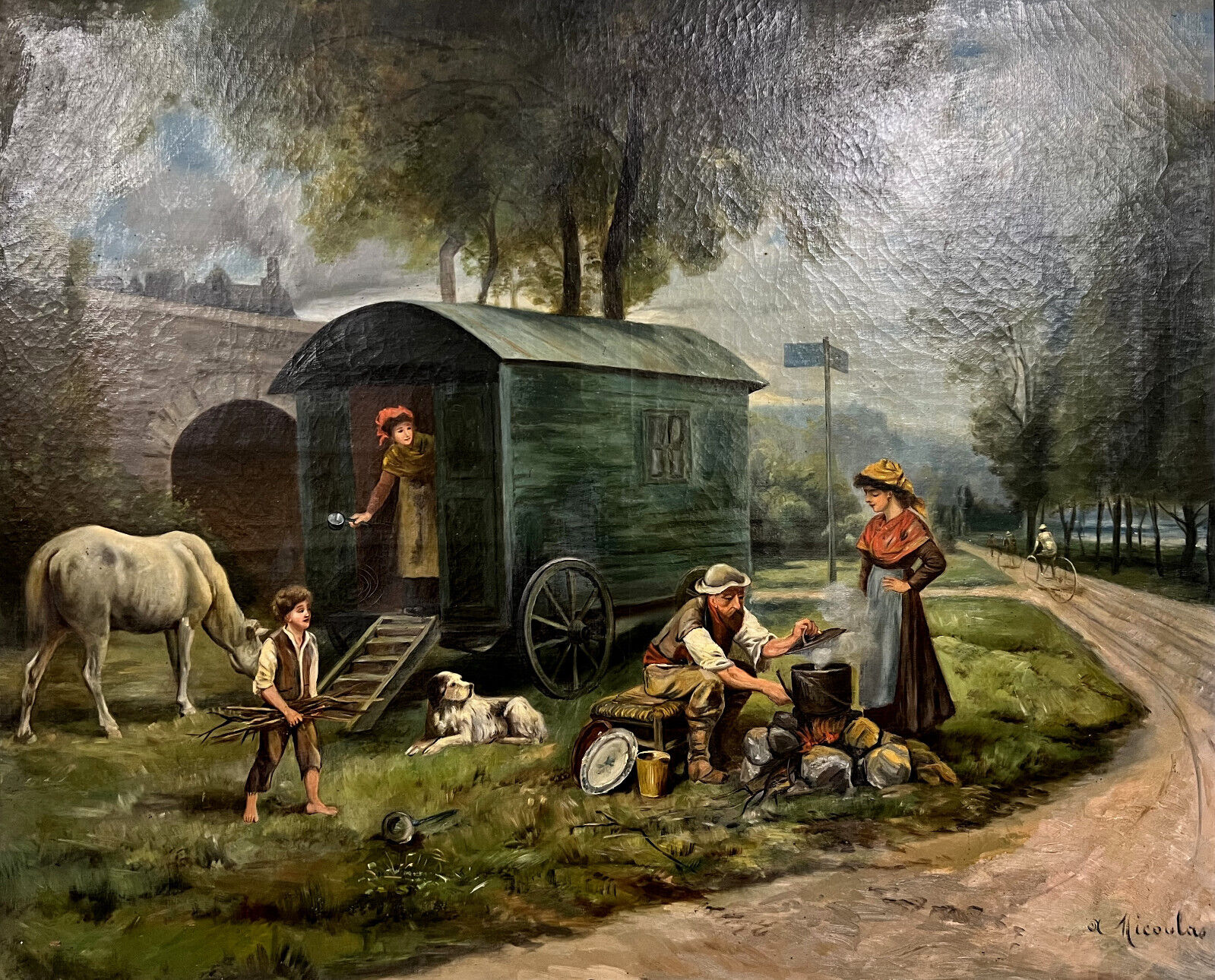 Oil painting on canvas period 1880: the Gypsies
