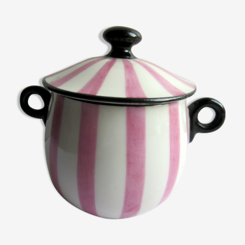 Art Deco cream pot Limoges porcelain pink stripes black handles