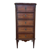 Chiffonnier cinq tiroirs – Style Transition – Marqueterie et marbre