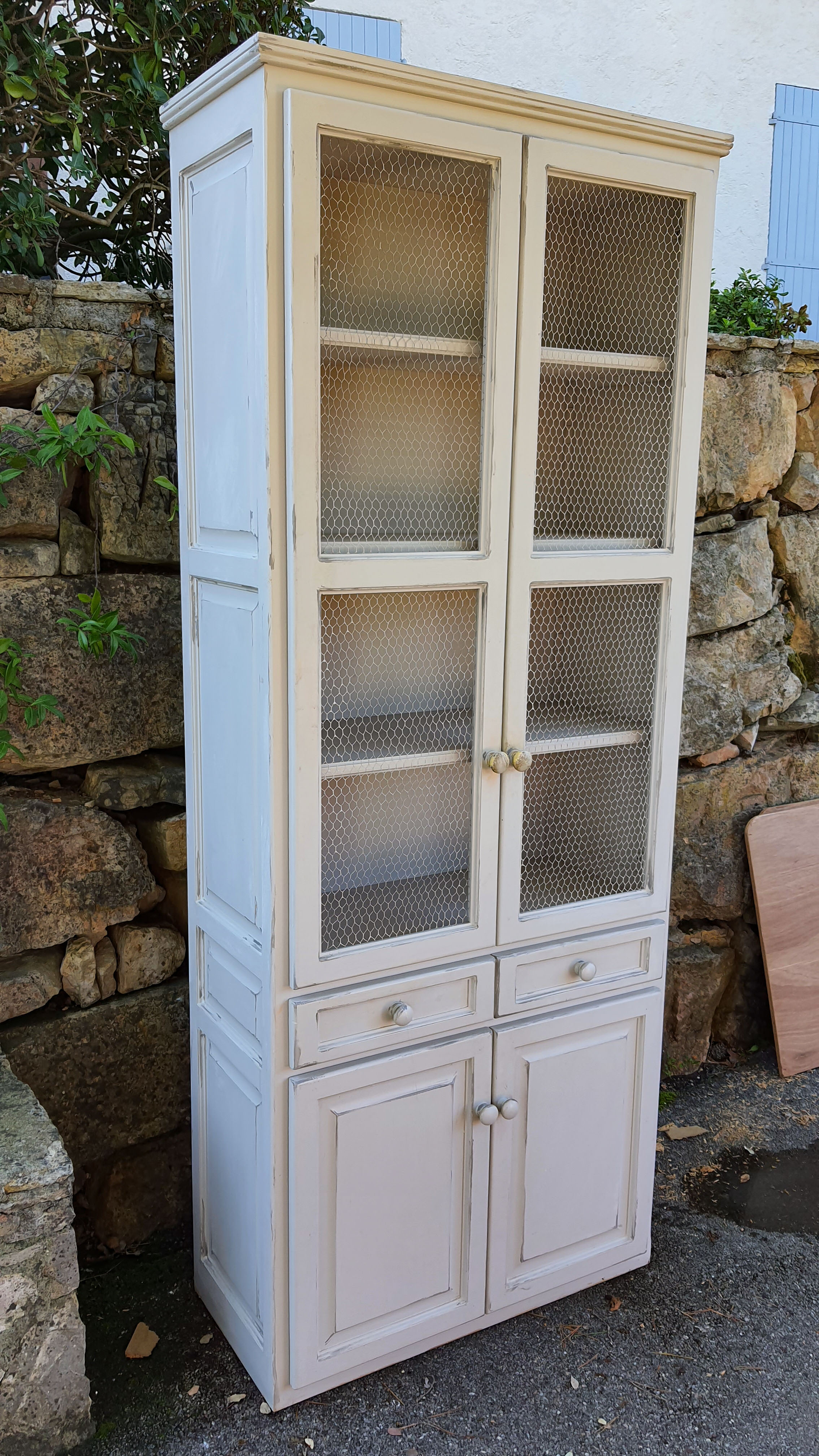 Large taupe gray chicken coop buffet
