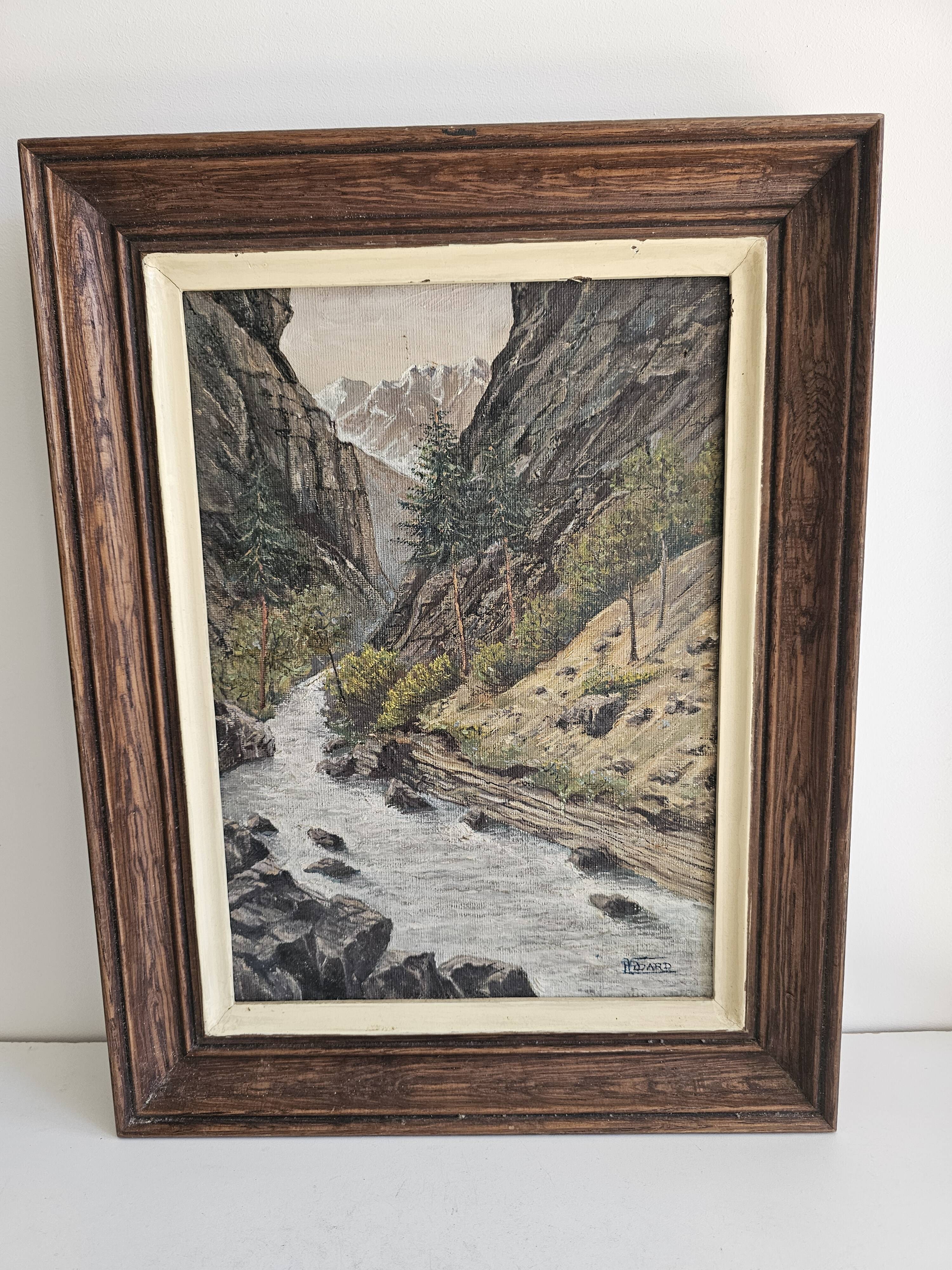 Oil on Canvas Painting Landscape Gorges of Queyras Hautes Alpes signed V Pida