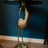 Round side table with golden crane