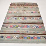 5x7 Gray & Green Pinstriped Turkish Kilim Rug, 147x218Cm