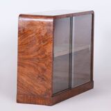 Small Restored Art Deco Display Bookcase, Walnut and Glass, Czech, 1930s