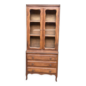 Vitrine Louis XV du 19ème en bois 2 corps chêne foncé mat